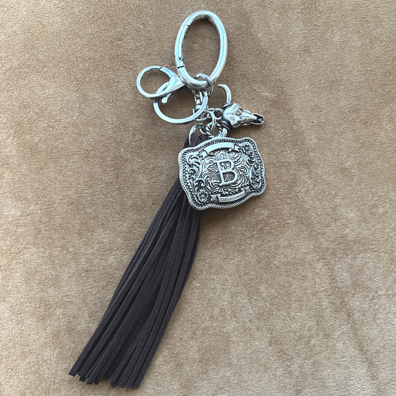 INITIAL BUCKLE TASSEL KEYCHAIN