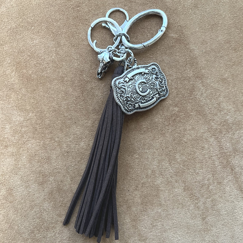 INITIAL BUCKLE TASSEL KEYCHAIN