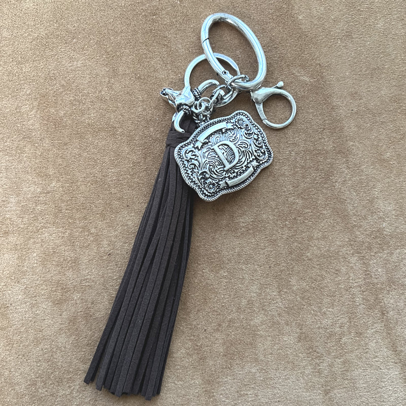 INITIAL BUCKLE TASSEL KEYCHAIN