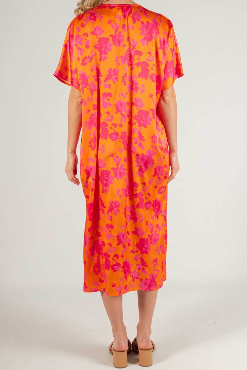 PINK AND ORANGE SATIN MIDI DRESS