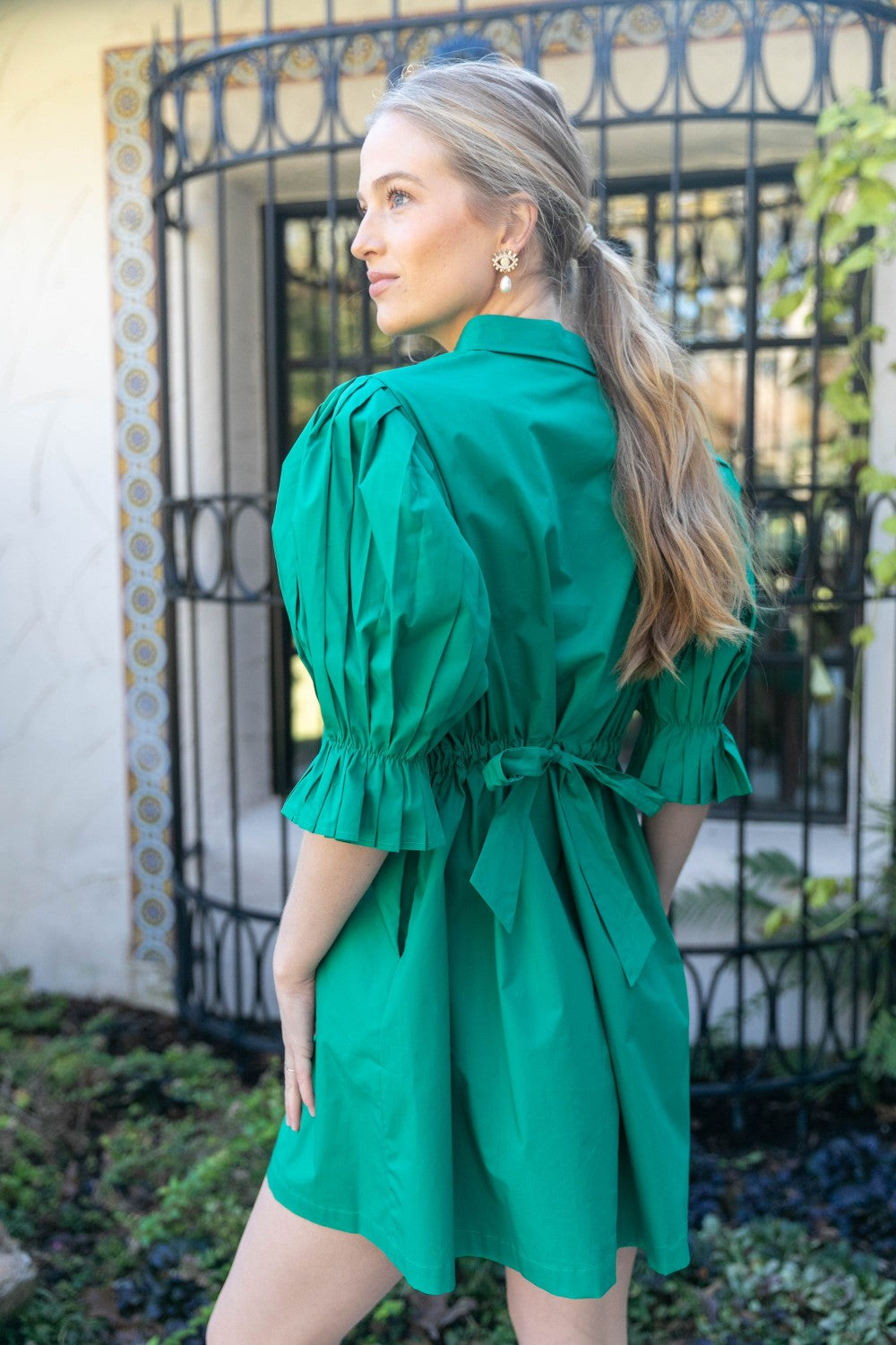 POPLIN PLEATED SLEEVE SHIRT DRESS