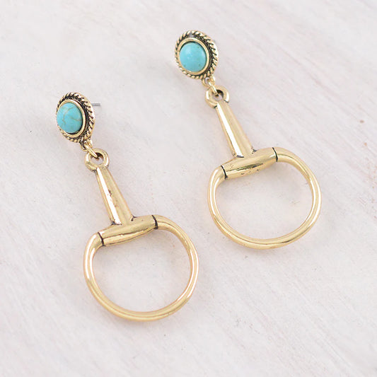WESTERN HORSE BIT EARRINGS WITH TURQUOISE