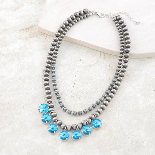 BLUE RHINESTONE AND NAVAJO PEARL NECKLACE