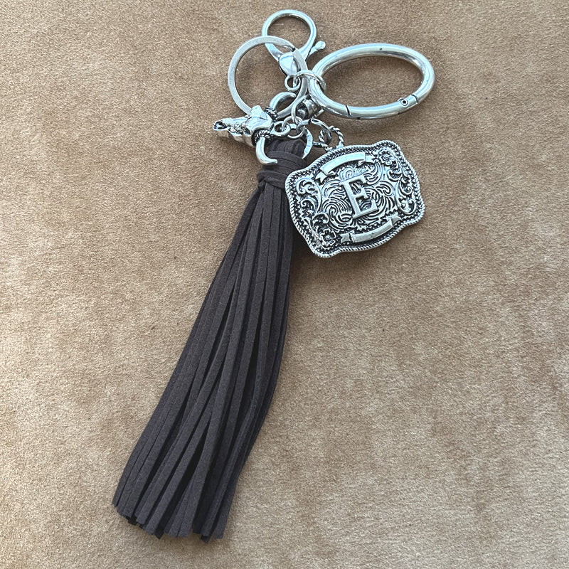 INITIAL BUCKLE TASSEL KEYCHAIN