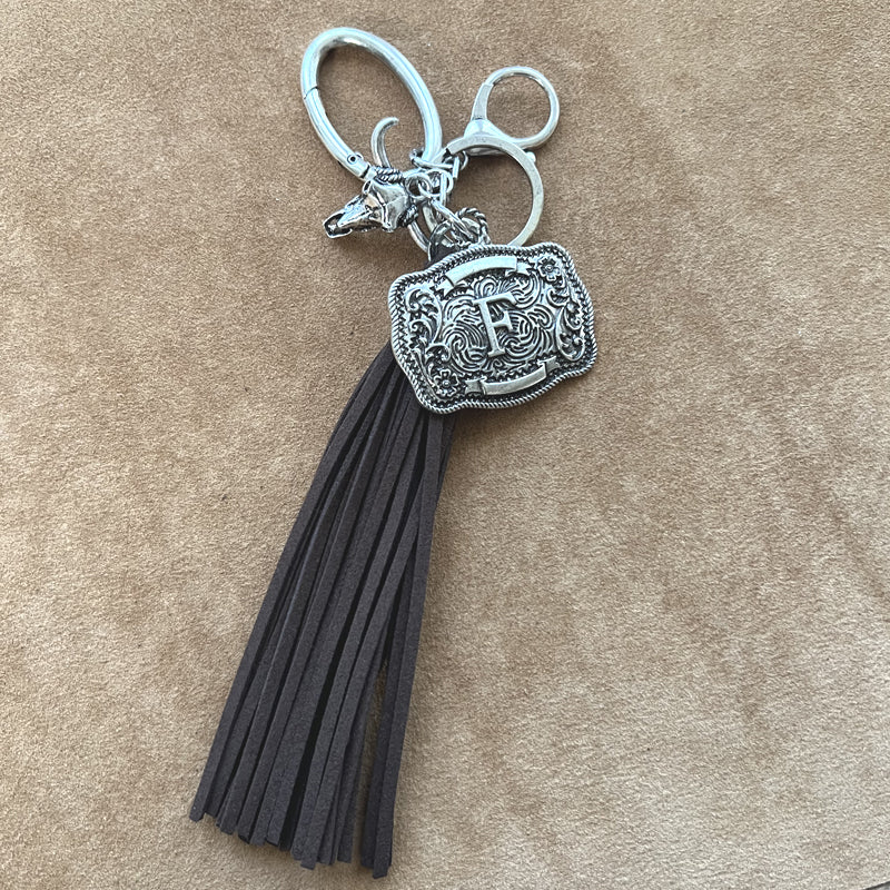 INITIAL BUCKLE TASSEL KEYCHAIN