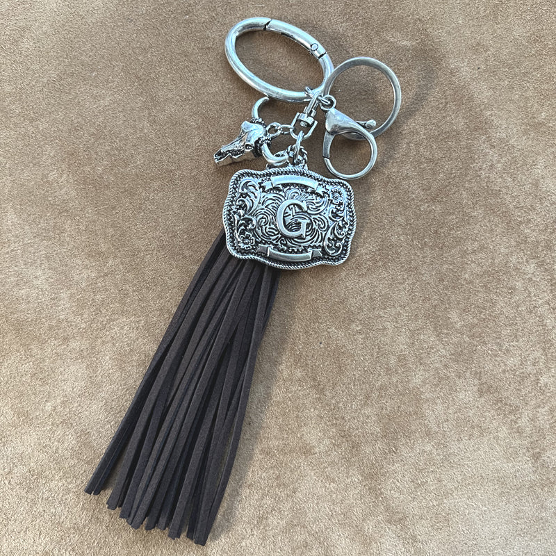 INITIAL BUCKLE TASSEL KEYCHAIN