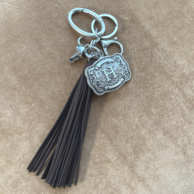 INITIAL BUCKLE TASSEL KEYCHAIN