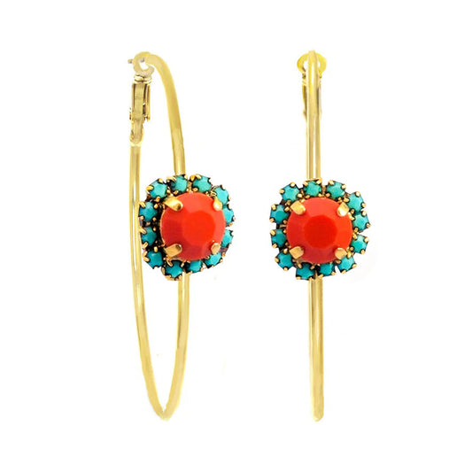 BIANCA HOOPS IN CORAL AND TURQUOISE BY TOVA