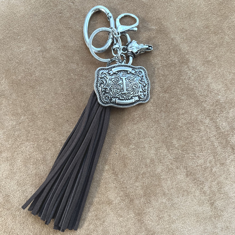 INITIAL BUCKLE TASSEL KEYCHAIN