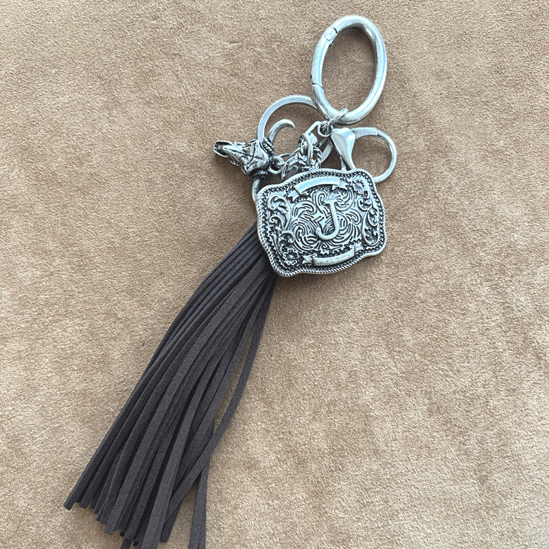 INITIAL BUCKLE TASSEL KEYCHAIN