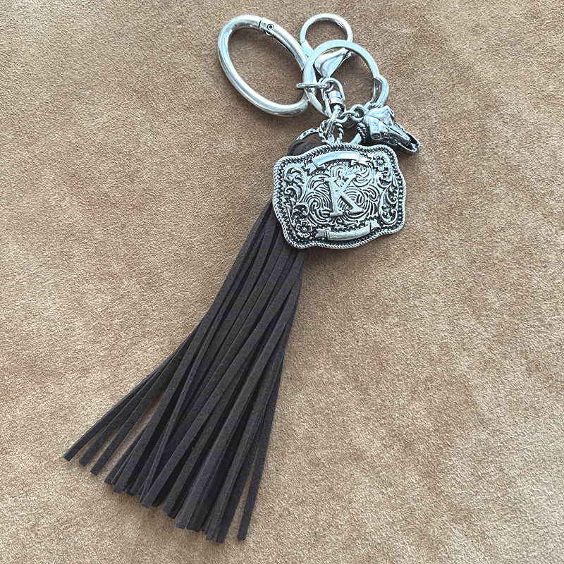 INITIAL BUCKLE TASSEL KEYCHAIN