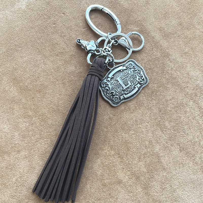 INITIAL BUCKLE TASSEL KEYCHAIN