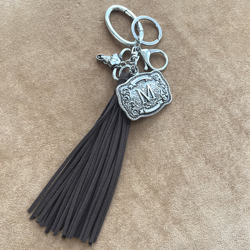 INITIAL BUCKLE TASSEL KEYCHAIN