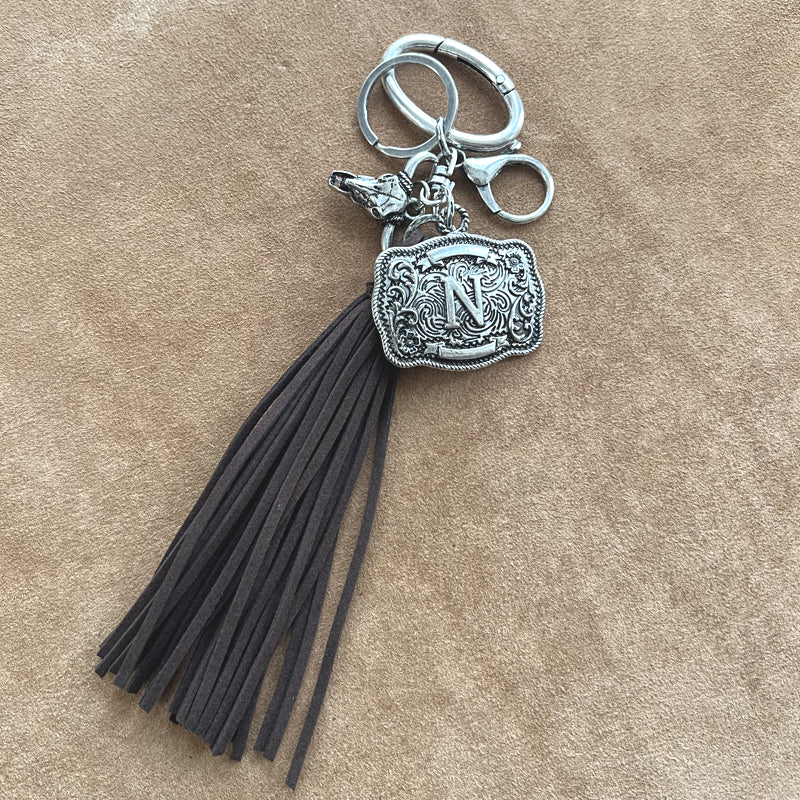 INITIAL BUCKLE TASSEL KEYCHAIN