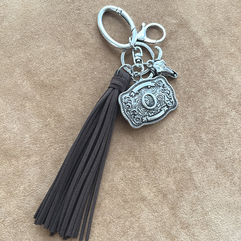 INITIAL BUCKLE TASSEL KEYCHAIN