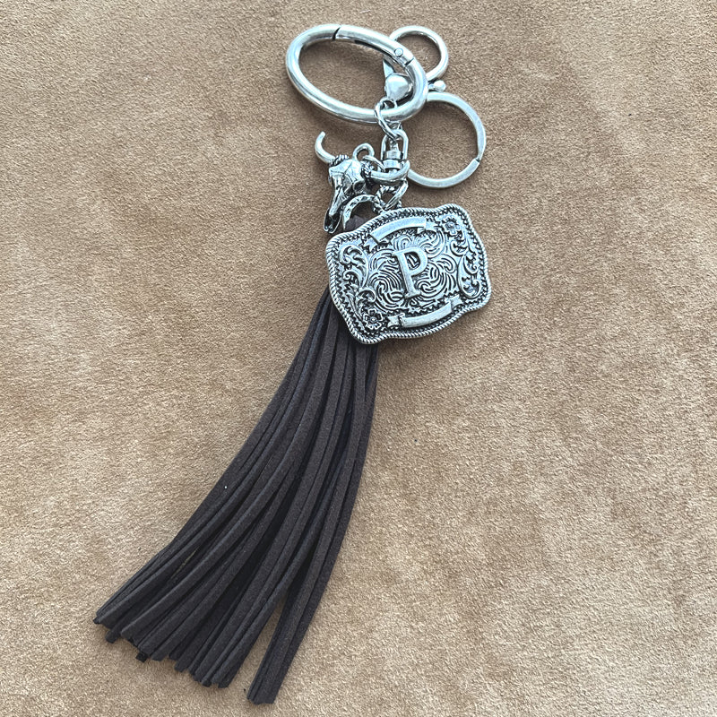 INITIAL BUCKLE TASSEL KEYCHAIN