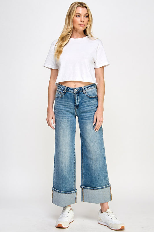 WIDE LEG CUFF JEANS