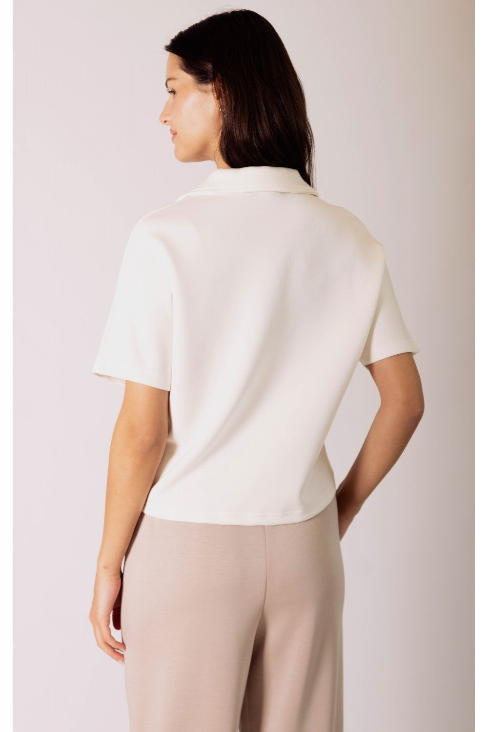 P CILL BUTTER MODAL SHORT SLEEVE HALF ZIP TOP IN IVORY