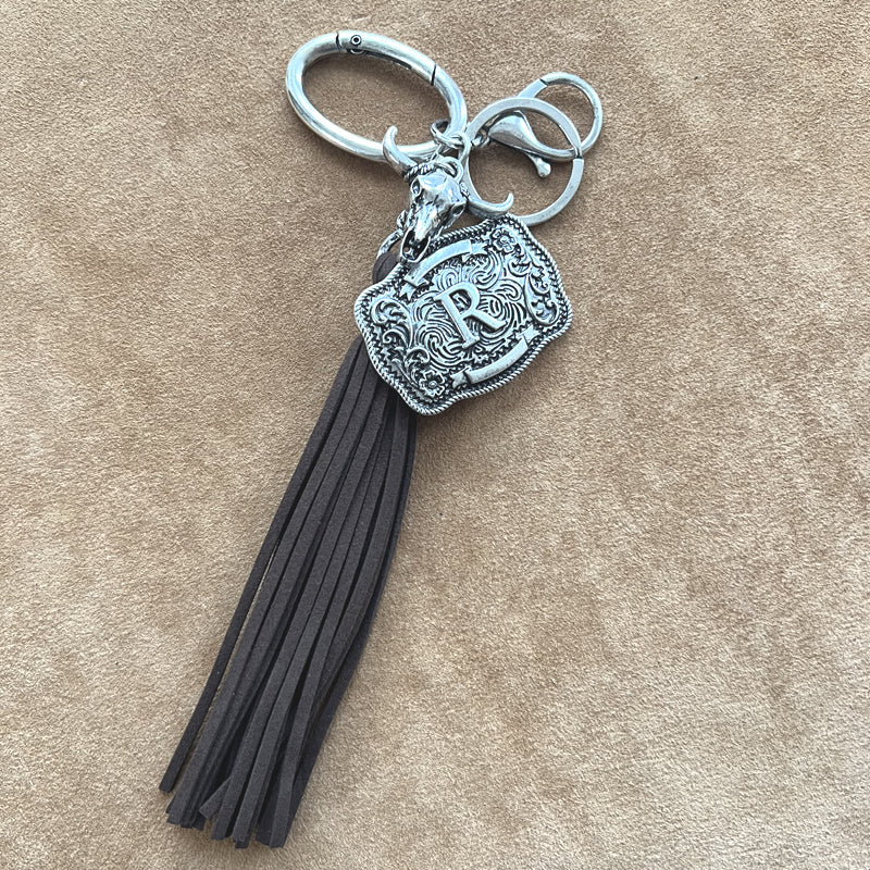 INITIAL BUCKLE TASSEL KEYCHAIN