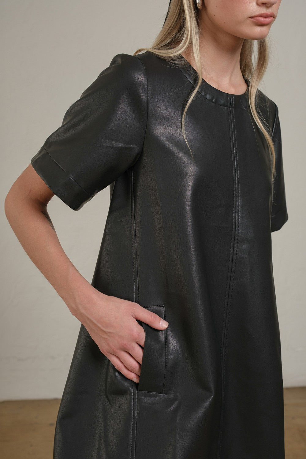 FAUX LEATHER A-LINE DRESS