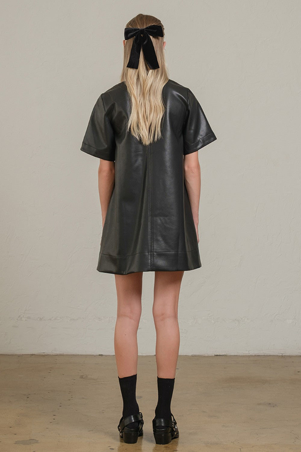 FAUX LEATHER A-LINE DRESS