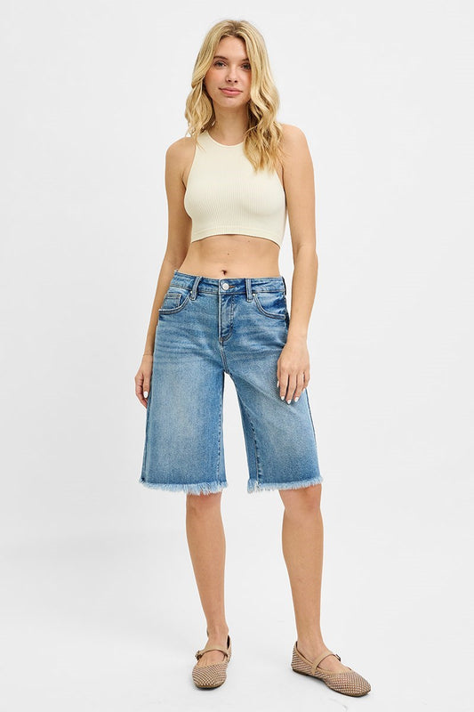RISEN MID RISE DENIM BERMUDA SHORTS
