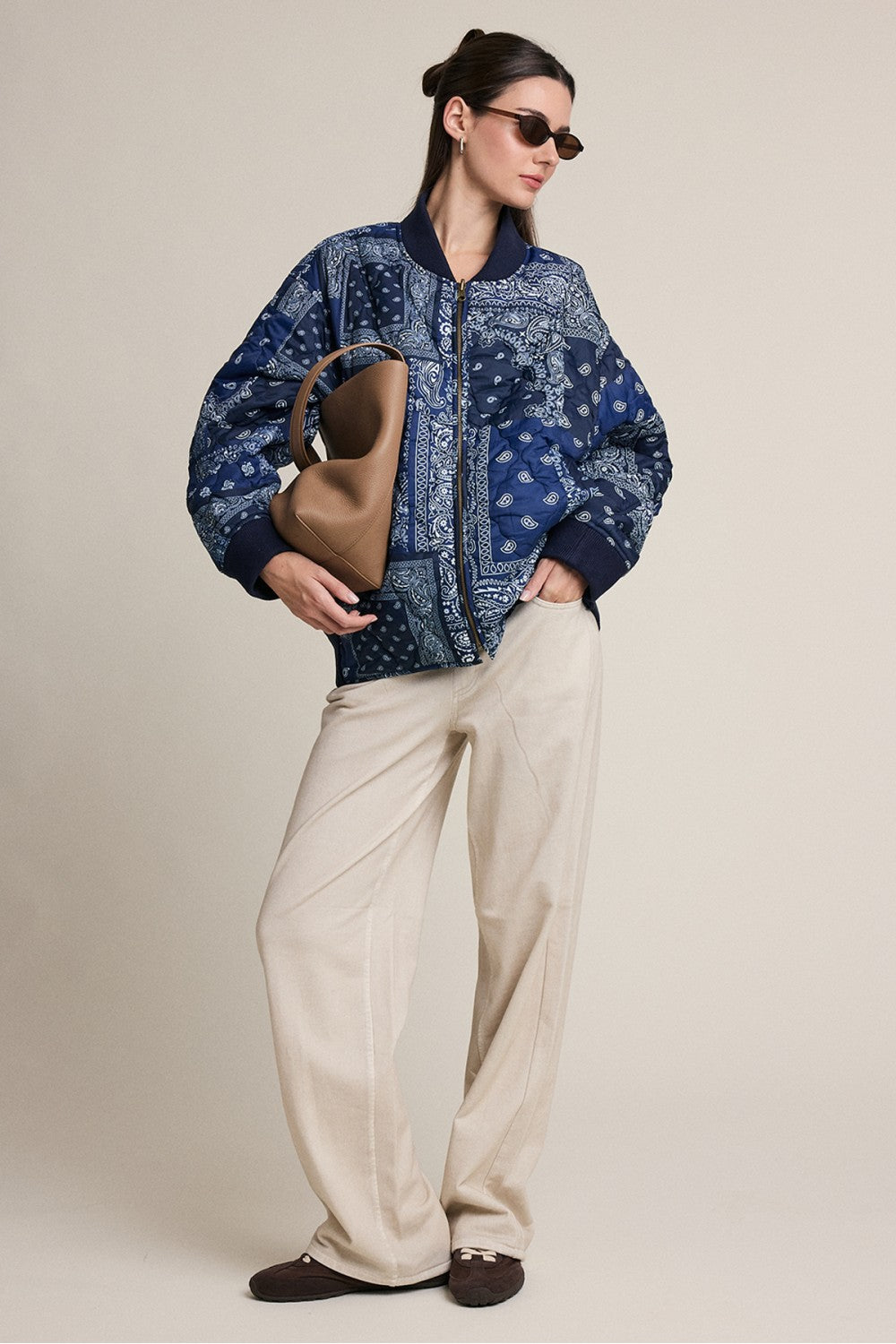 PAISLEY BANDANA PRINT QUILTED BOMBER JACKET