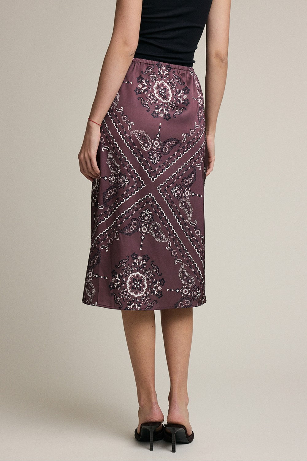 PAISLEY ELASTIC WAIST MIDI SKIERT