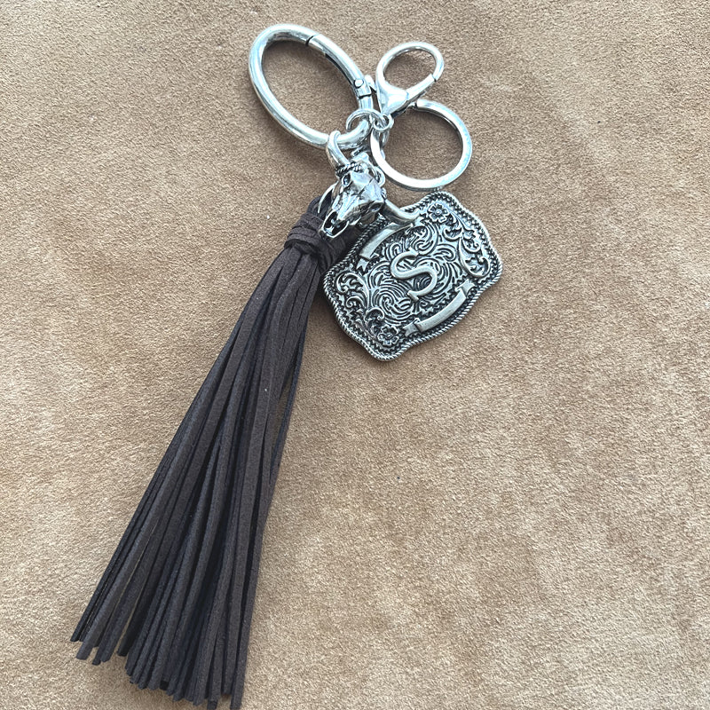 INITIAL BUCKLE TASSEL KEYCHAIN