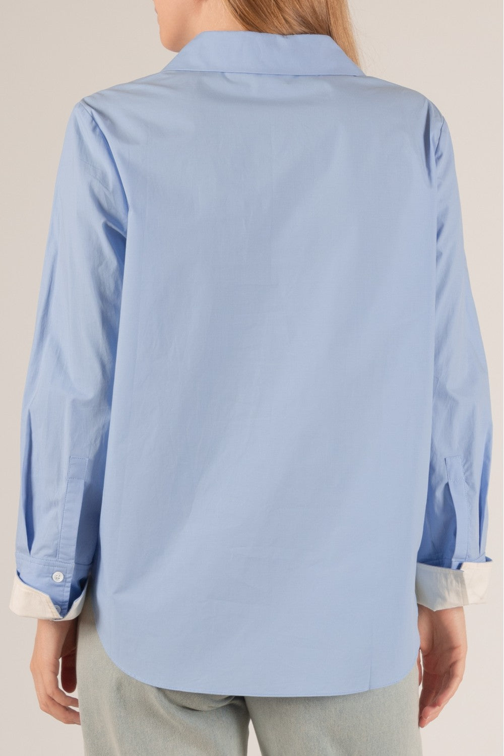 POPLIN COLORBLOCK CUFF BUTTON UP
