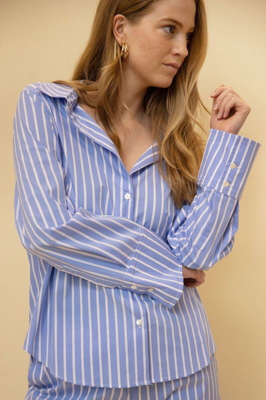 STRIPE POPLIN BUTTON UP SHIRT