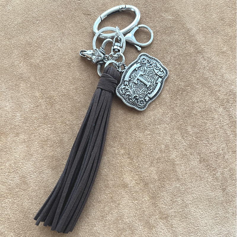 INITIAL BUCKLE TASSEL KEYCHAIN