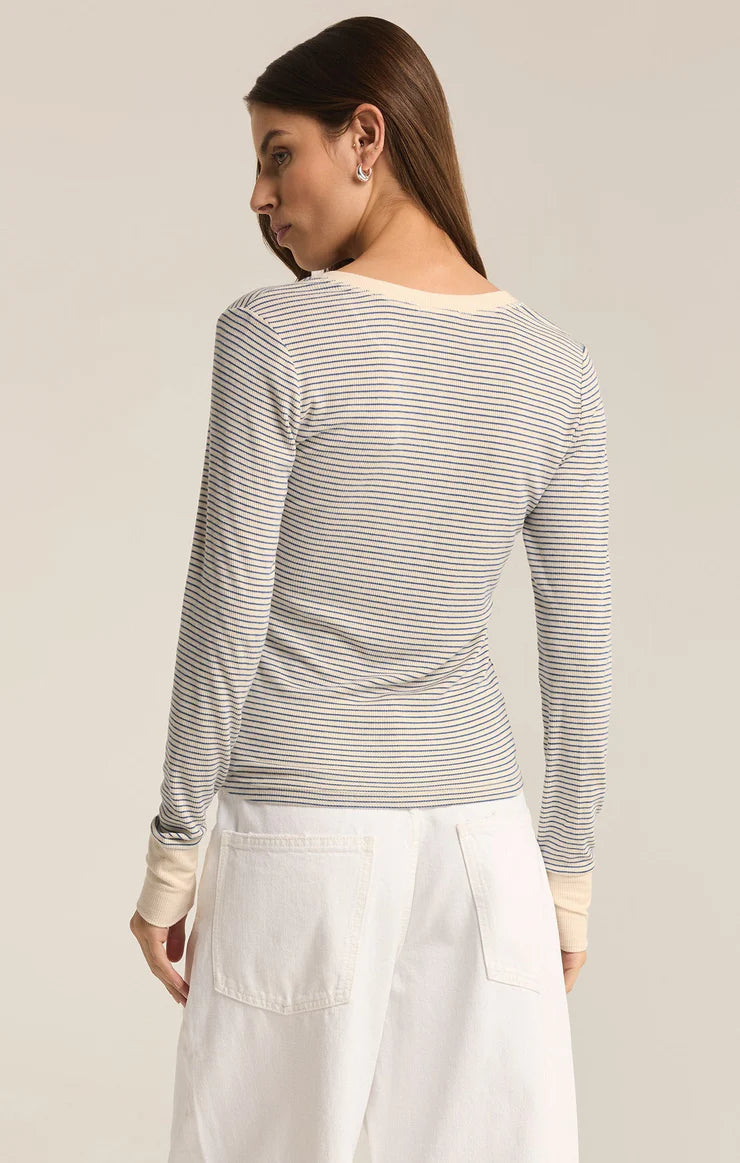 SCARLETT STRIPE RIB HENLEY IN SEA SALT BY Z SUPPLY