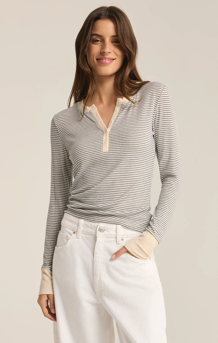 SCARLETT STRIPE RIB HENLEY IN SEA SALT BY Z SUPPLY