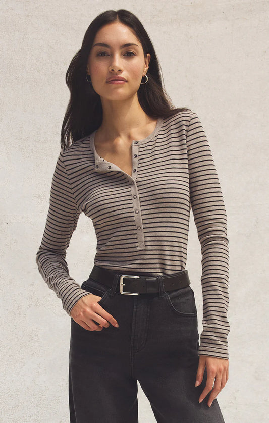 STELLA STRIPE HENLEY IN HEATHER TAUPE BY Z SUPPLY