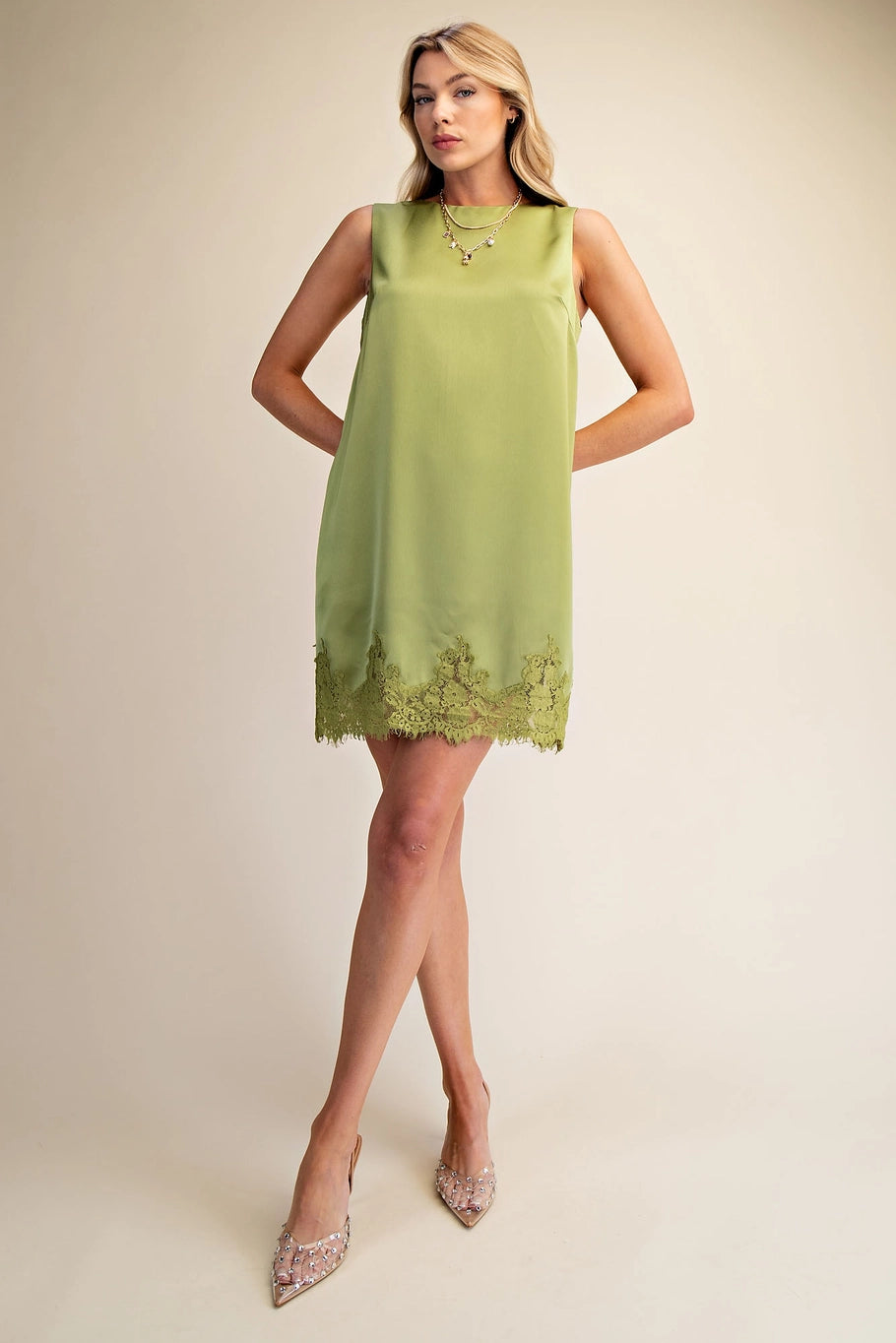 SLEEVELESS LACE TRIM DRESS