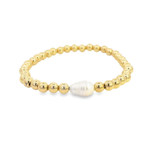 GOLD BEAD BRACELET WITH PEARL