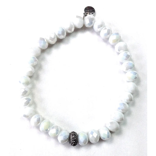 WHITE GLASS STRETCH BRACELET