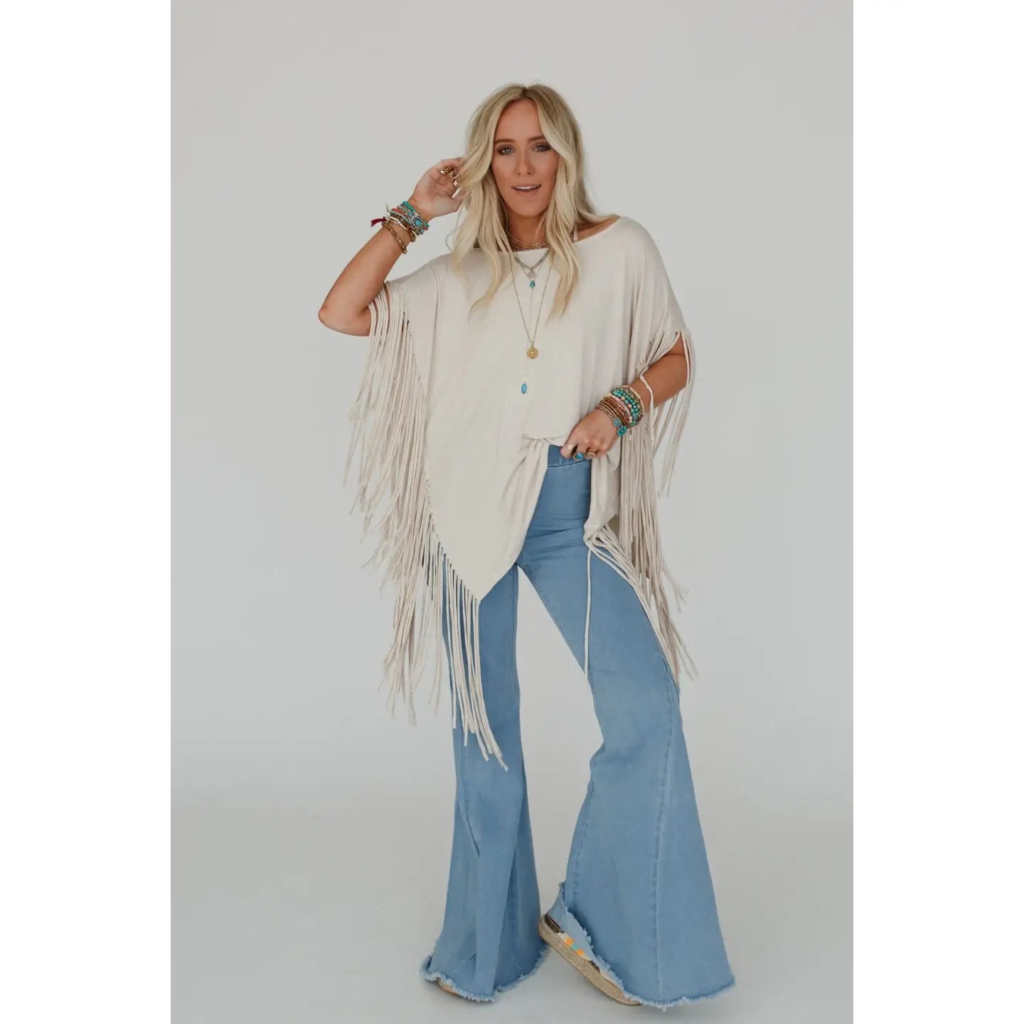 SHOWSTOPPER FRINGE TOP IN OAT BY THREE BIRD NEST