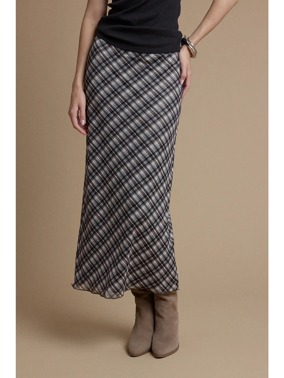PLAID PRINT MESH SKIRT