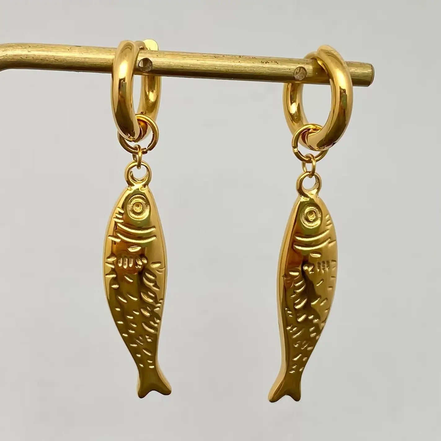 GOLD PLATED FISH CHARM EARRINGS
