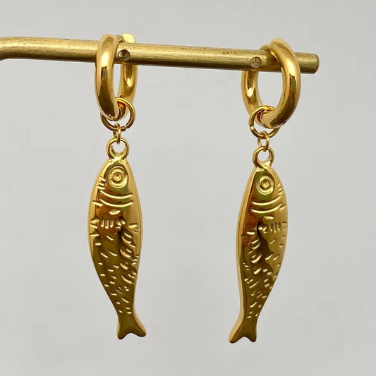 GOLD PLATED FISH CHARM EARRINGS