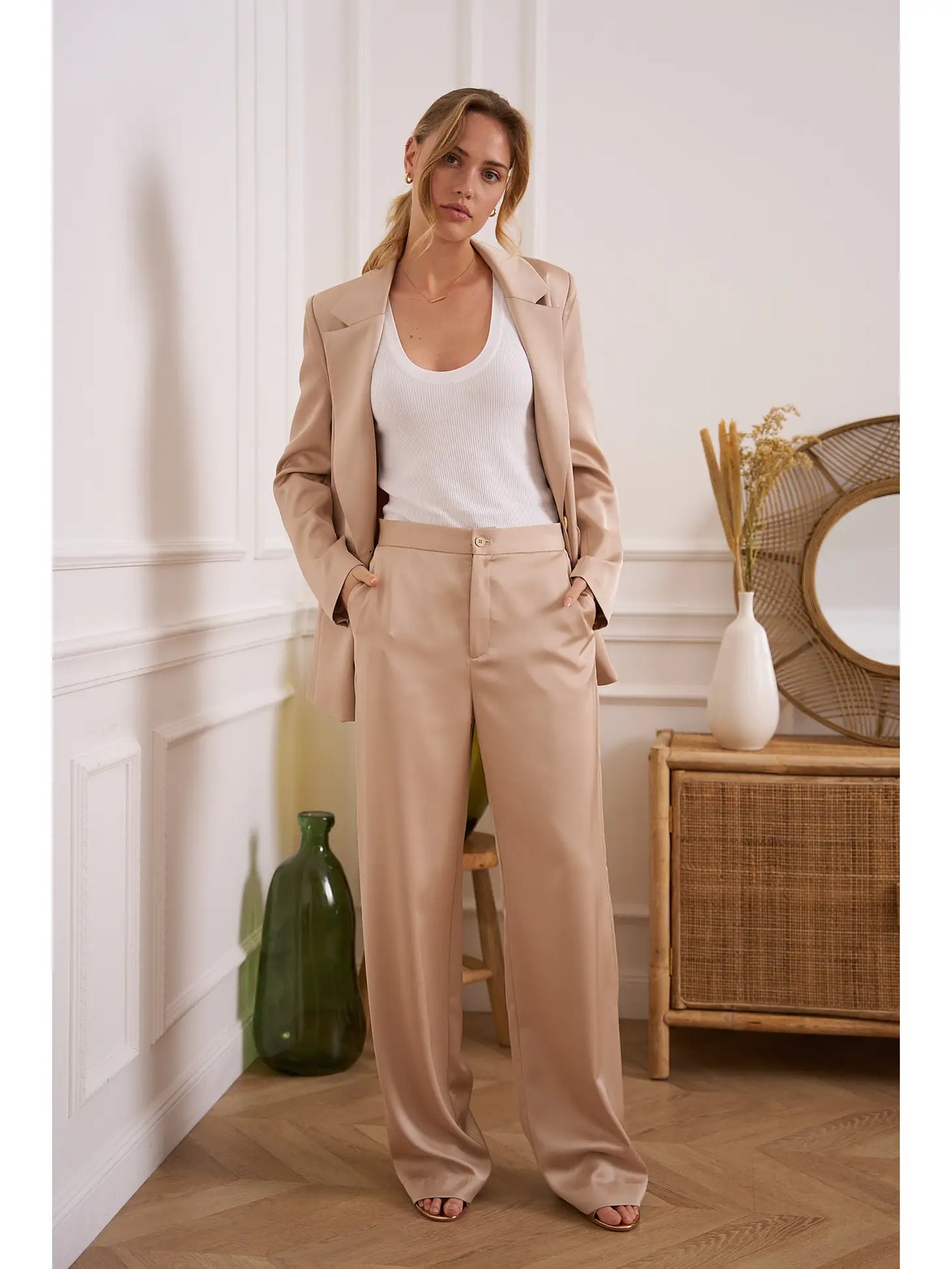 CREAM SATIN TROUSERS