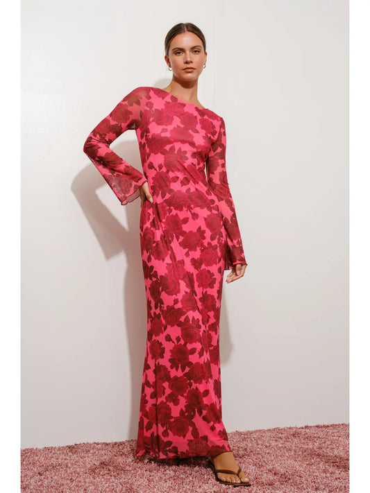 FLORAL MESH MAXI DRESS
