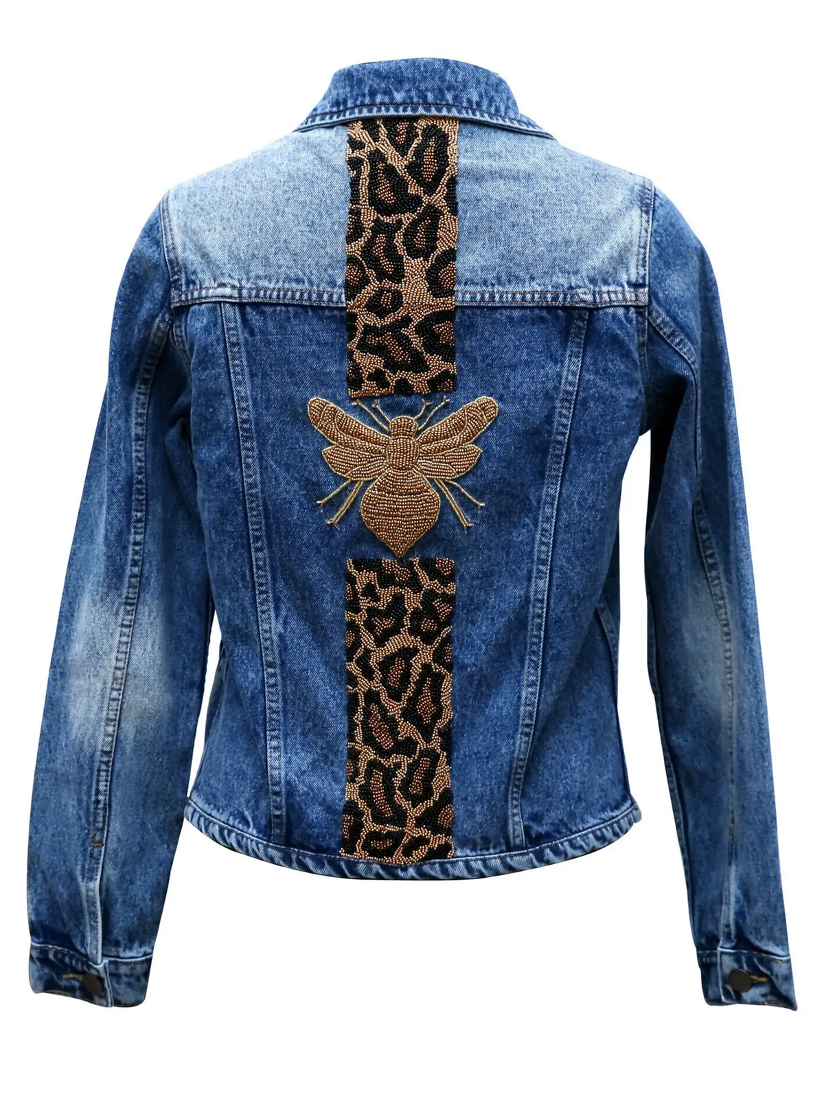CROPPED DENIM JACKET WITH BEADED STRIPES