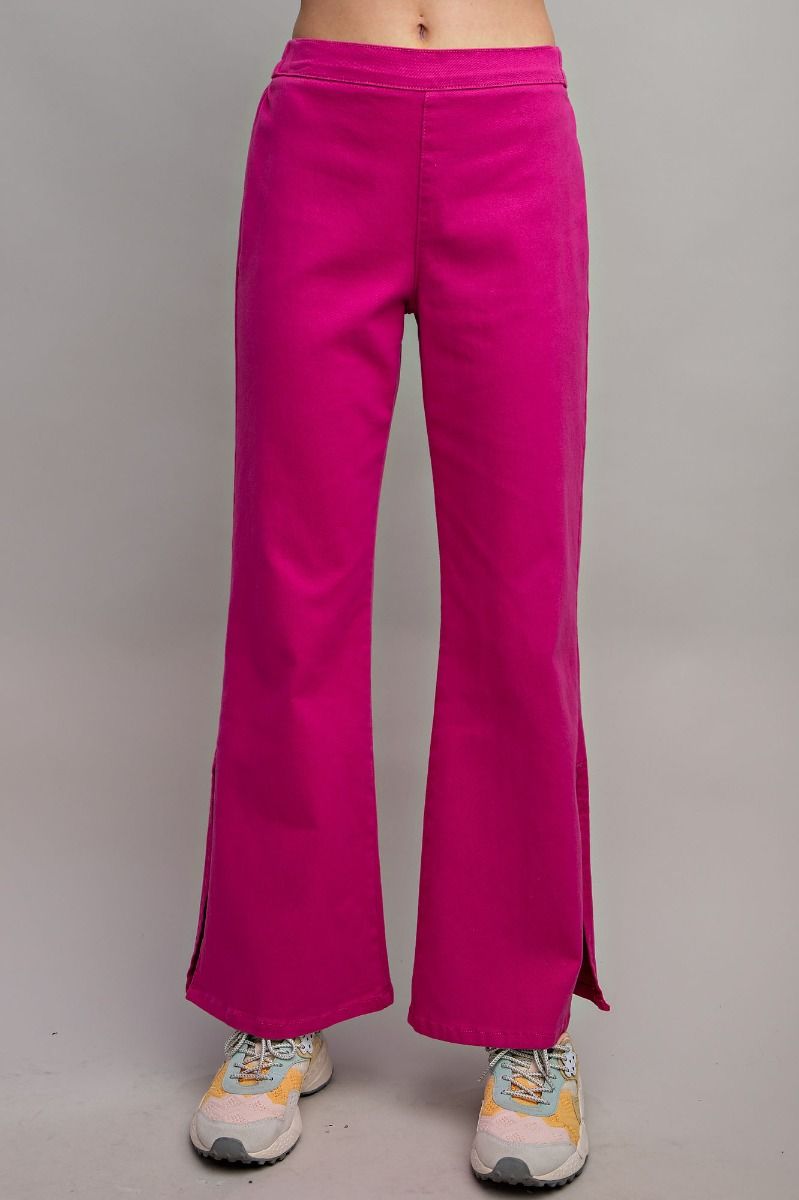 STRETCH TWILL FLARED LEGGED PANTS - 2 COLORS