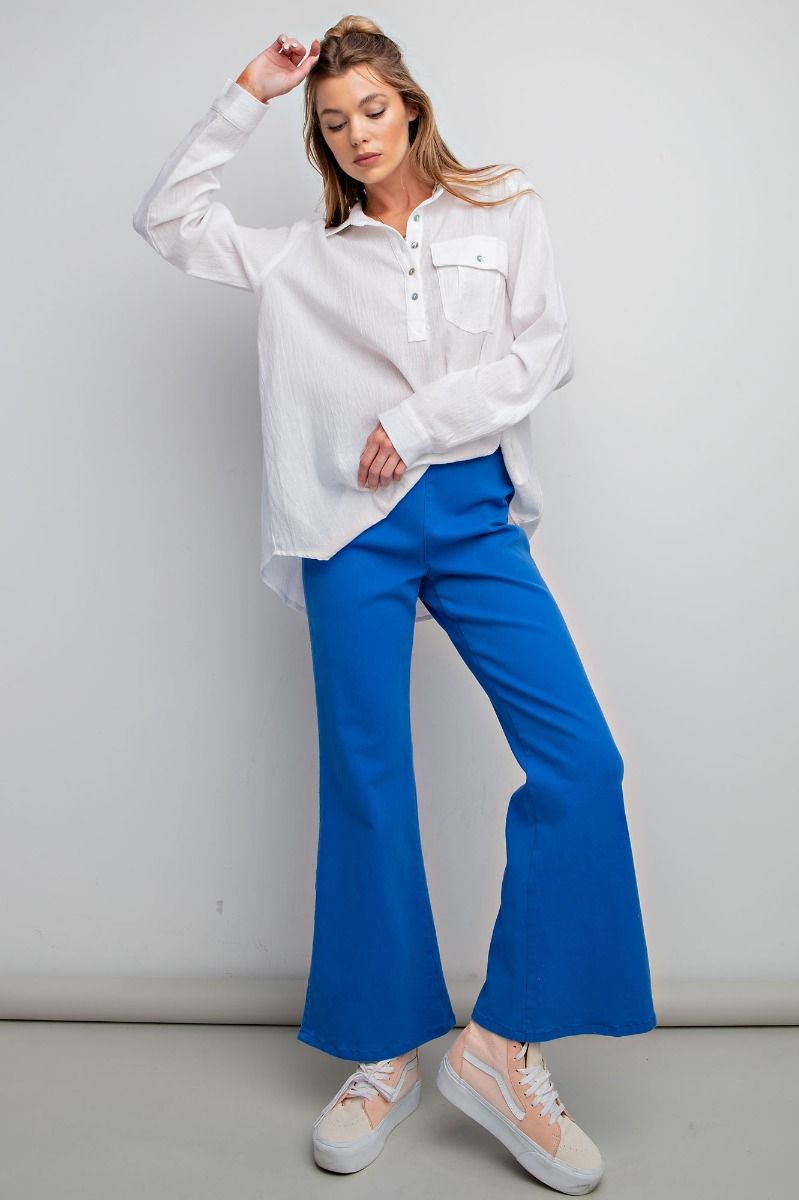 STRETCH TWILL FLARED LEGGED PANTS - 2 COLORS