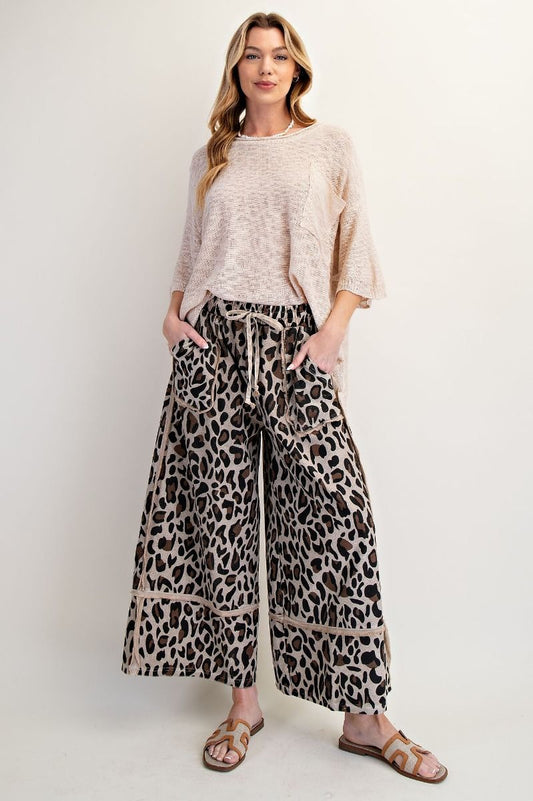 ANIMAL PRINT MINERAL WASHED TERRY KNIT LOUNGE PANTS