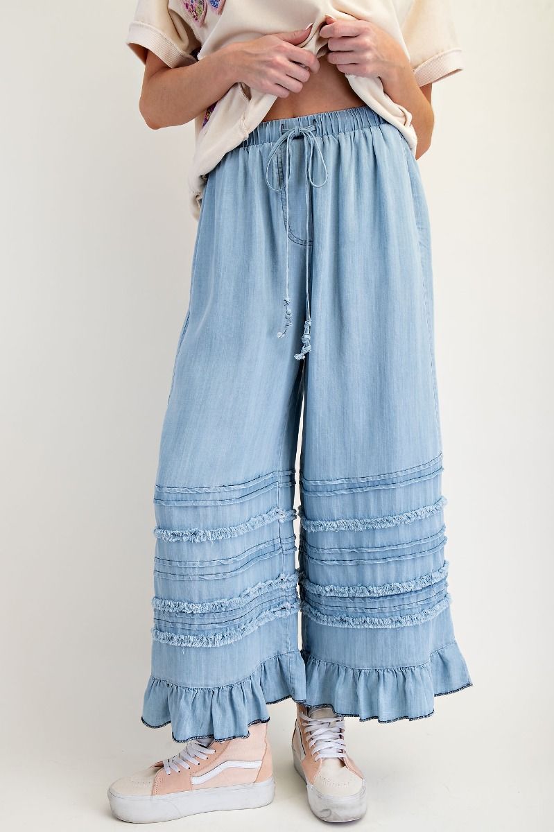 SELF FRAY RUFFLE PANTS BY EASEL