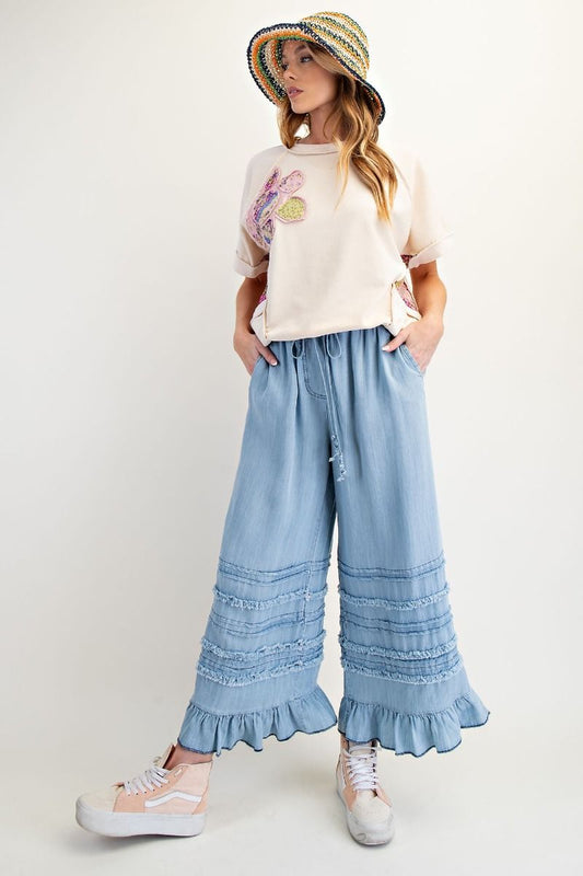 SELF FRAY RUFFLE PANTS BY EASEL
